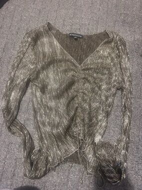 Electric Family Metallic Ruched V-Neck Blouse - Gold